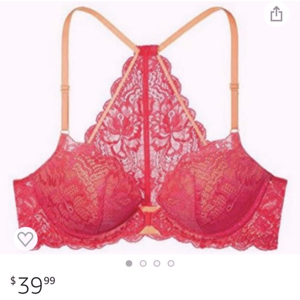 Neon pink andorange razorback-bra clasps in front size 36b has adjustable straps